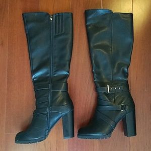 Knee High Black Faux Leather Boots